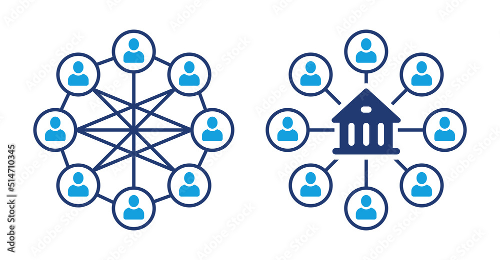 Poster decentralized finance and centralized finance vector icon. defi and cefi digital network illustratio