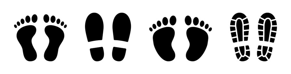 Human footprint vector icon set. Barefoot feet symbol illustration. Shoe print sign for walk concept.