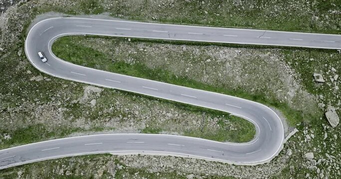 Serpentine Road on Passo Rombo in Austria. Hairpin road seen from above