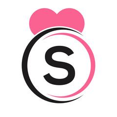 Initial Letter S Logo with Love Icon or Heart Sign In Modern Style Vector Template