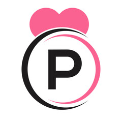 Initial Letter P Logo with Love Icon or Heart Sign In Modern Style Vector Template