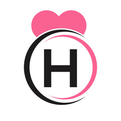 Initial Letter H Logo with Love Icon or Heart Sign In Modern Style Vector Template