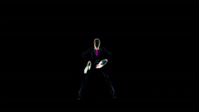 Neon Slenderman Loop Dance, Animation.Full HD 1920&times;1080. 06 Second Long.Transparent Alpha Video. LOOP.
