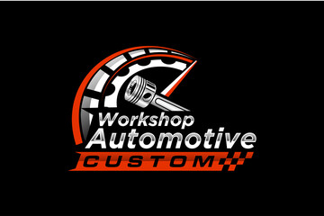 Piston gear logo automotive workshop design speedometer racing speed shop repair garage