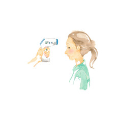 女性の横顔、検温