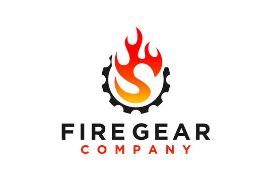 Fire cog gear logo icon flame industry energy company symbol identity