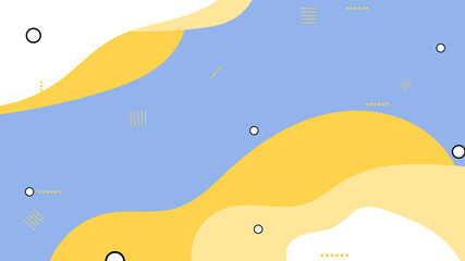 Abstract fluid shape bright color with geometric elements on blue background.