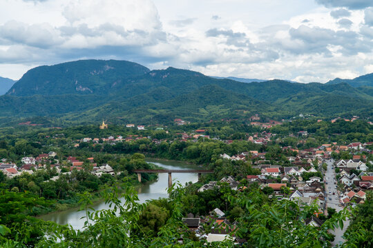 Top Landmark Phousi Hill, Viewpoint and landscape in luang prabang, Laos.