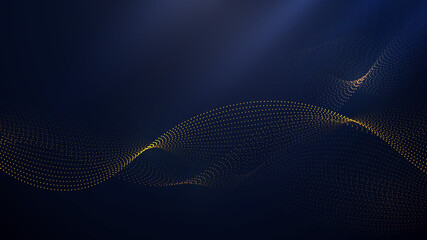 Abstract golden dots wave particles on dark blue background luxury style