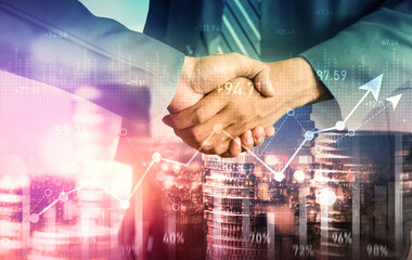 Business handshake on finance prosperity and money technology asset background . Economy and...