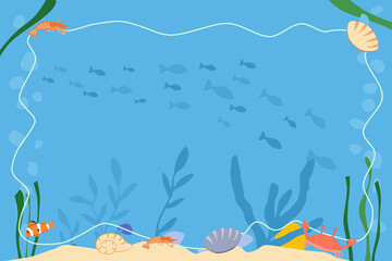 Marine life, underwater world with sea ocean animals. Vector illustration