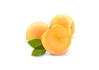 Yellow peaches isolated on a white background.