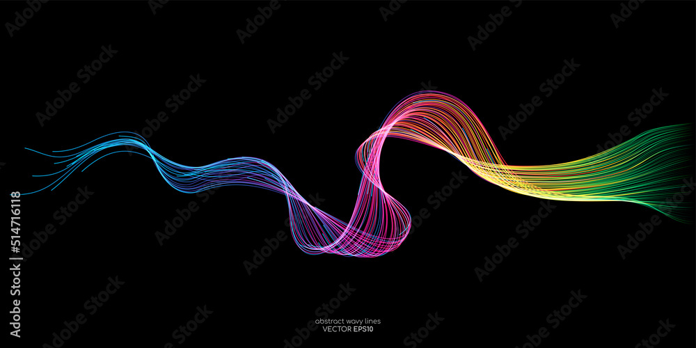 Aufkleber abstract vector colorful spectrum light wave lines flowing isolated on black background.
