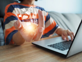 digital connection technology business idea, big data Access to information from all over the world Using high speed internet