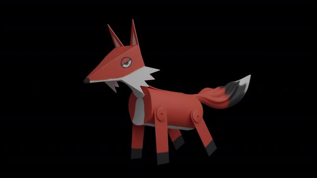 Origami Fox İdle, Animation.Full HD 1920×1080. 10 Second Long.Transparent Alpha Video. LOOP.