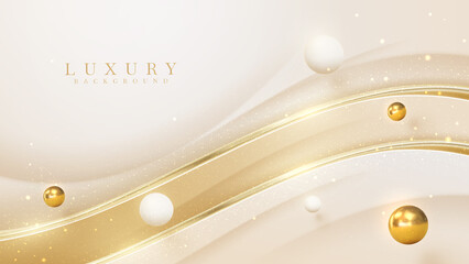 Luxury abstract gold background with ball decoration and shiny elements. - obrazy, fototapety, plakaty