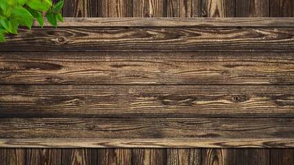Background material that combines wooden boards and leaves