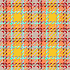 Tartan plaid seamless pattern. Pink, orange, yellow, brown, light blue. Warm pastel colors. Traditional backdrop for textile design