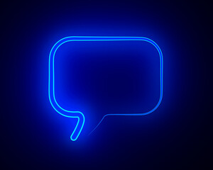 blue neon bubble speak on dark background. 3D illustration
