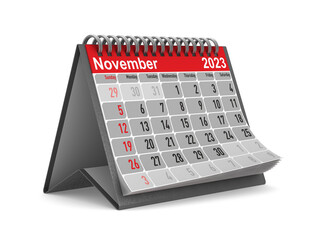 2023 year. Calendar for November. Isolated 3D illustration