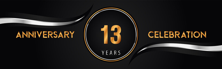 13th golden and silver anniversary logo vector. Premium design for marriage, greetings card, graduation, birthday party, ceremony. 2 years anniversary celebration background.