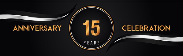 15th golden and silver anniversary logo vector. Premium design for marriage, greetings card, graduation, birthday party, ceremony. 2 years anniversary celebration background.