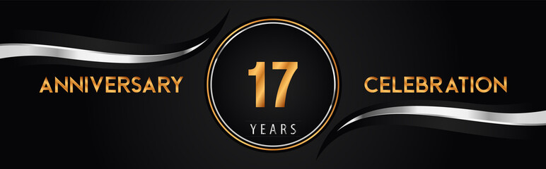 17th golden and silver anniversary logo vector. Premium design for marriage, greetings card, graduation, birthday party, ceremony. 2 years anniversary celebration background.
