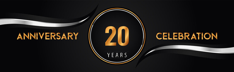 20th golden and silver anniversary logo vector. Premium design for marriage, greetings card, graduation, birthday party, ceremony. 20 years anniversary celebration background.