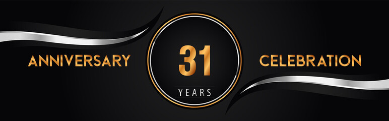 31th golden and silver anniversary logo vector. Premium design for marriage, greetings card, graduation, birthday party, ceremony. 31 years anniversary celebration background.