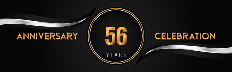 56th golden and silver anniversary logo vector. Premium design for marriage, greetings card, graduation, birthday party, ceremony. 56 years anniversary celebration background.