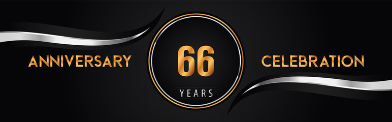 66th golden and silver anniversary logo vector. Premium design for marriage, greetings card, graduation, birthday party, ceremony. 66 years anniversary celebration background.
