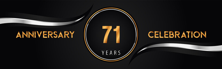 71th golden and silver anniversary logo vector. Premium design for marriage, greetings card, graduation, birthday party, ceremony. 71 years anniversary celebration background.