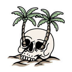 pirate skull and palm tree