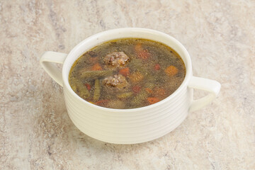 Tasty dietary soup with meatballs