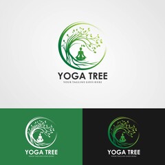 Yoga logo vector, a man meditation in Natural place.
