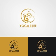 Yoga logo vector, a man meditation in Natural place.