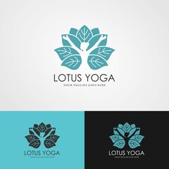 Yoga Lotus pose flower Logo design vector template. Health Beauty SPA Logotype concept icon.