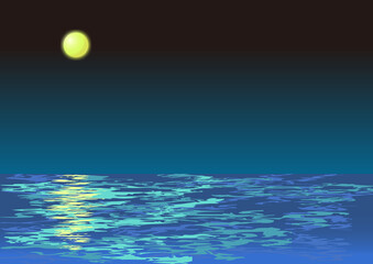 夜の海を明るく照らす月の光イラスト背景