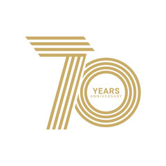 70 Year Anniversary Logo, Golden Color, Vector Template Design element for birthday, invitation, wedding, jubilee and greeting card illustration.