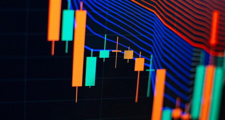Stock index on the computer monitor . Financial data on a monitor which including of Market...