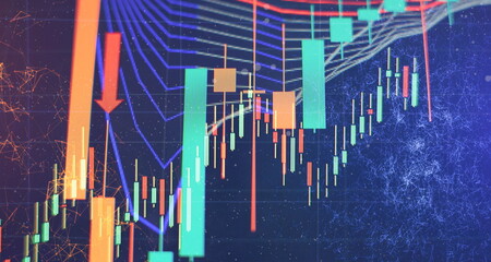 Stock index on the computer monitor . Financial data on a monitor which including of Market...