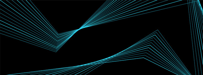 Bright blue curved lines abstract technology background. Vector banner minimal design