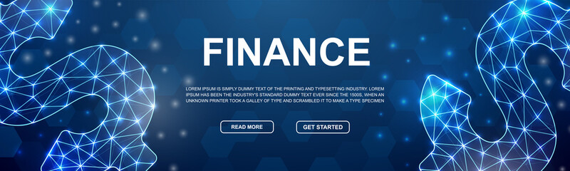 Dollar polygonal horizontal banner. Money low poly symbol for head promotion banner. Finance design template illustration concept.