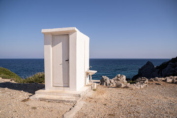 Toilet on the rocky coast of Karpas Peninsula on the Northern Cyprus territory - 514725764