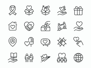 Charity, Kindness, Donation and Raise Money related icon set - Editable stroke, Pixel perfect at 64x64 - obrazy, fototapety, plakaty