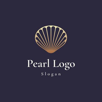 luxury and elegant gold colored pearl shell logo template

