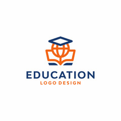 education logo design. Vector illustration of book, globe and toga hat. modern logo design vector icon template