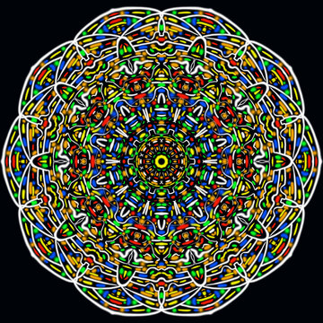 Mandala complessa colorata su sfondo nero