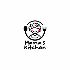 illustration of mother with a fork and spoon, vector line icon logo template