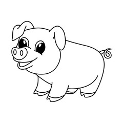Cute pig cartoon coloring page illustration vector. For kids coloring book.